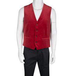 Pre Owned Etro Red Velvet Printed Silk Panel Detail Minete Vest L