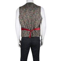 Pre Owned Etro Red Velvet Printed Silk Panel Detail Minete Vest L