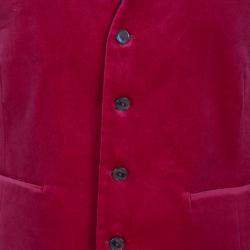 Pre Owned Etro Red Velvet Printed Silk Panel Detail Minete Vest L