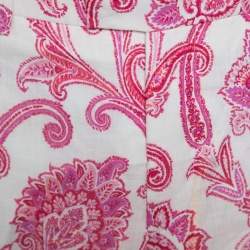 Pre Owned Etro White and Pink Paisley and Floral Printed Linen Mexico Trousers L