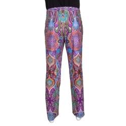 Pre Owned Etro Purple Paisley Printed Cotton Trousers L