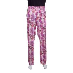 Pre Owned Etro Multicolor Floral Printed Linen Straight Fit Pants L