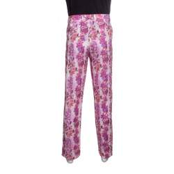 Pre Owned Etro Multicolor Floral Printed Linen Straight Fit Pants L