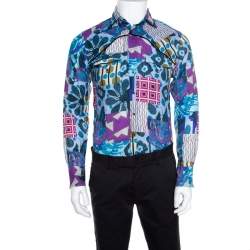 Etro Multicolor Printed Linen Long Sleeve Button Front Shirt S