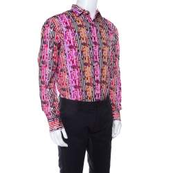 مملوكة مسبقًا قميص إيترو قطن مطبوع مضلع أكمام طويلة أزرار أمامية متعدد الألوان S