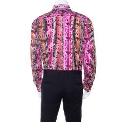 مملوكة مسبقًا قميص إيترو قطن مطبوع مضلع أكمام طويلة أزرار أمامية متعدد الألوان S