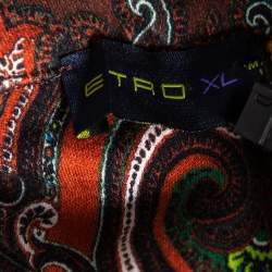 Pre Owned Etro Burnt Orange Paisley Print Cotton Contrast Trim Detail T-Shirt XL
