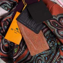 Pre Owned Etro Burnt Orange Paisley Print Cotton Contrast Trim Detail T-Shirt XL