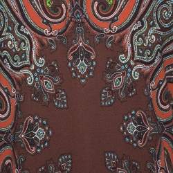 Pre Owned Etro Burnt Orange Paisley Print Cotton Contrast Trim Detail T-Shirt XL