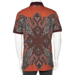 Pre Owned Etro Burnt Orange Paisley Print Cotton Contrast Trim Detail T-Shirt XL