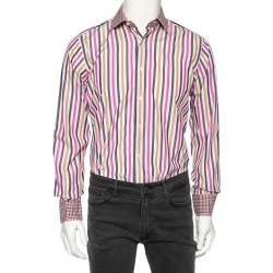 Pre Owned قميص سليم فيت ايترو قطن مخطط متعدد الألوان تفاصيل أكمام وياقة متباينة مقاس متوسط - ميديوم 