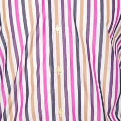 Pre Owned قميص سليم فيت ايترو قطن مخطط متعدد الألوان تفاصيل أكمام وياقة متباينة مقاس متوسط - ميديوم 