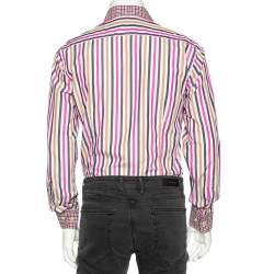 Pre Owned قميص سليم فيت ايترو قطن مخطط متعدد الألوان تفاصيل أكمام وياقة متباينة مقاس متوسط - ميديوم 