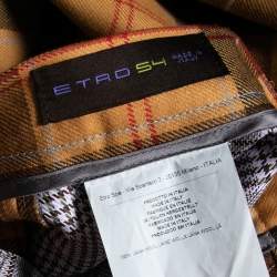 Pre Owned Etro Tan Brown Plaid Checked Wool Cuba Slim Fit Trousers XXL