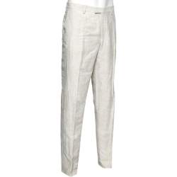 Pre Owned Etro Ecru Paisley Patterned Linen Pants XXL