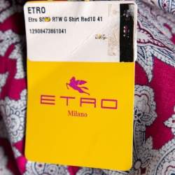 مملوكة مسبقًا قميص إيترو قطن طباعة بيزلي وردي بأكمام طويلة أزرار أمامية مقاس كبير - لارج