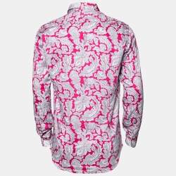 مملوكة مسبقًا قميص إيترو قطن طباعة بيزلي وردي بأكمام طويلة أزرار أمامية مقاس كبير - لارج