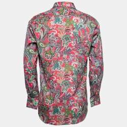 Pre Owned Etro Pink Paisley Printed Cotton Button Front Shirt L