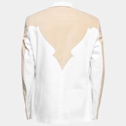 Pre Owned Etro White Cotton & Suede Paneled Single Breasted Blazer XL