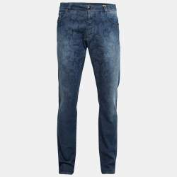 Pre Owned Etro Blue Paisley Printed Denim Jeans 3XL Waist 40"