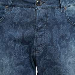 Pre Owned Etro Blue Paisley Printed Denim Jeans 3XL Waist 40"