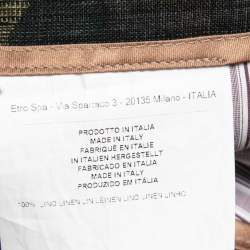 Pre Owned Etro Dark Green Printed Linen Trousers L