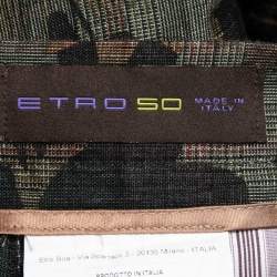 Pre Owned Etro Dark Green Printed Linen Trousers L