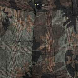 Pre Owned Etro Dark Green Printed Linen Trousers L
