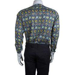 Pre Owned قميص ايترو بأزرار أمامية وياقة بلون مختلف قطن نقش مورد M