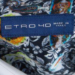 Pre Owned قميص ايترو بأزرار أمامية وياقة بلون مختلف قطن نقش مورد M