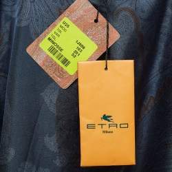 Pre Owned Etro Navy Blue Striped Patterned Wool Blend Double Breasted Blazer XL