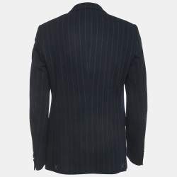 Pre Owned Etro Navy Blue Striped Patterned Wool Blend Double Breasted Blazer XL