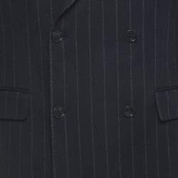 Pre Owned Etro Navy Blue Striped Patterned Wool Blend Double Breasted Blazer XL