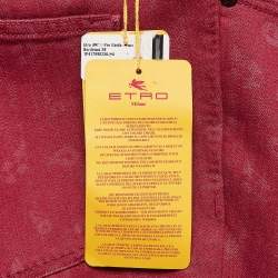 Pre Owned Etro Red Paisley Patterned Denim Jeans XXL Waist 38"