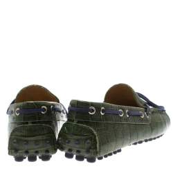 Pre Owned Etro Green Croc Embossed Leather Bow Loafers Size 41