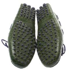 Pre Owned Etro Green Croc Embossed Leather Bow Loafers Size 41