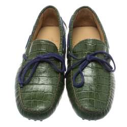 Pre Owned Etro Green Croc Embossed Leather Bow Loafers Size 41