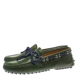 Pre Owned Etro Green Croc Embossed Leather Bow Loafers Size 41