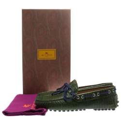 Pre Owned Etro Green Croc Embossed Leather Bow Loafers Size 41