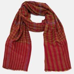 Pre Owned Etro Red Checked Cashmere Scarf