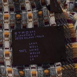 Pre Owned Etro Grey Textured Wool Fringed Muffler
