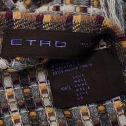 Pre Owned Etro Grey Textured Wool Fringed Muffler