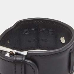 Pre Owned Etro Black Crown Me Leather Plastic Silver Tone  Wrap Bracelet