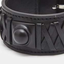 Pre Owned Etro Black Crown Me Leather Plastic Silver Tone  Wrap Bracelet