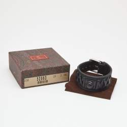 Pre Owned Etro Black Crown Me Leather Plastic Silver Tone  Wrap Bracelet