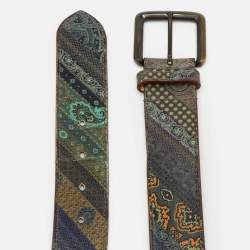 Pre Owned Etro Multicolor Printed Leather Buckle Belt 105CM