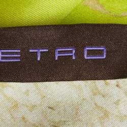 Pre Owned Etro Neon Green Spaghetti Printed Silk Pocket Square