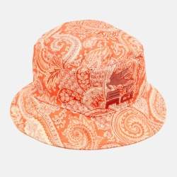 Pre Owned Etro Orange Paisley Print Canvas Bucket Hat