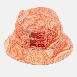 Pre Owned Etro Orange Paisley Print Canvas Bucket Hat