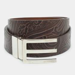 مملوكة مسبقًا Etro 115 cm Buckle Belt Brown Paisley Embossed Leather